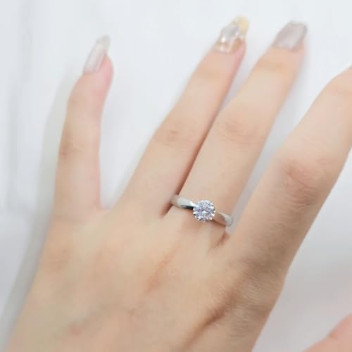 TGNEL AAAAA Cubic Zirconia Engagement Ring | Pure Titanium Wedding Band for Women Wife | 6mm Round Cut CZ Band Ring Comforfit fit Size 74