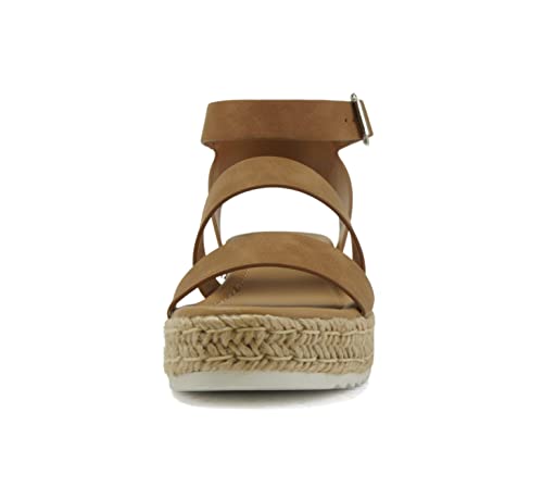 Image of Soda BRYCE-2 Kids /Children /Girls Open Toe Two Bands Espadrille Jute Platform Wedge Casual Fashion Flatform Sandals with Buckle Ankle Strap