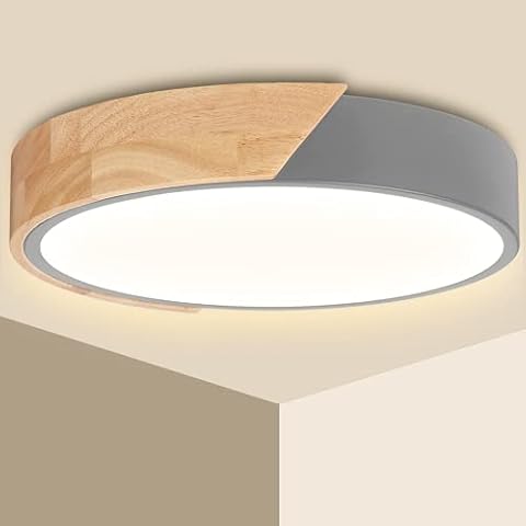 Ketom LED Ceiling Lamp 24W Warm White 3000K Wooden Ceiling Light 2400LM Bedroom Ceiling Lights Circular Modern Ceiling Light LED for Kitchen, Living Room, Lounge, Hallway, Ø30*5cm Cover