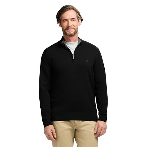 Izod Men's Premium Essentials Quarter Zip Sweater, Classic Black