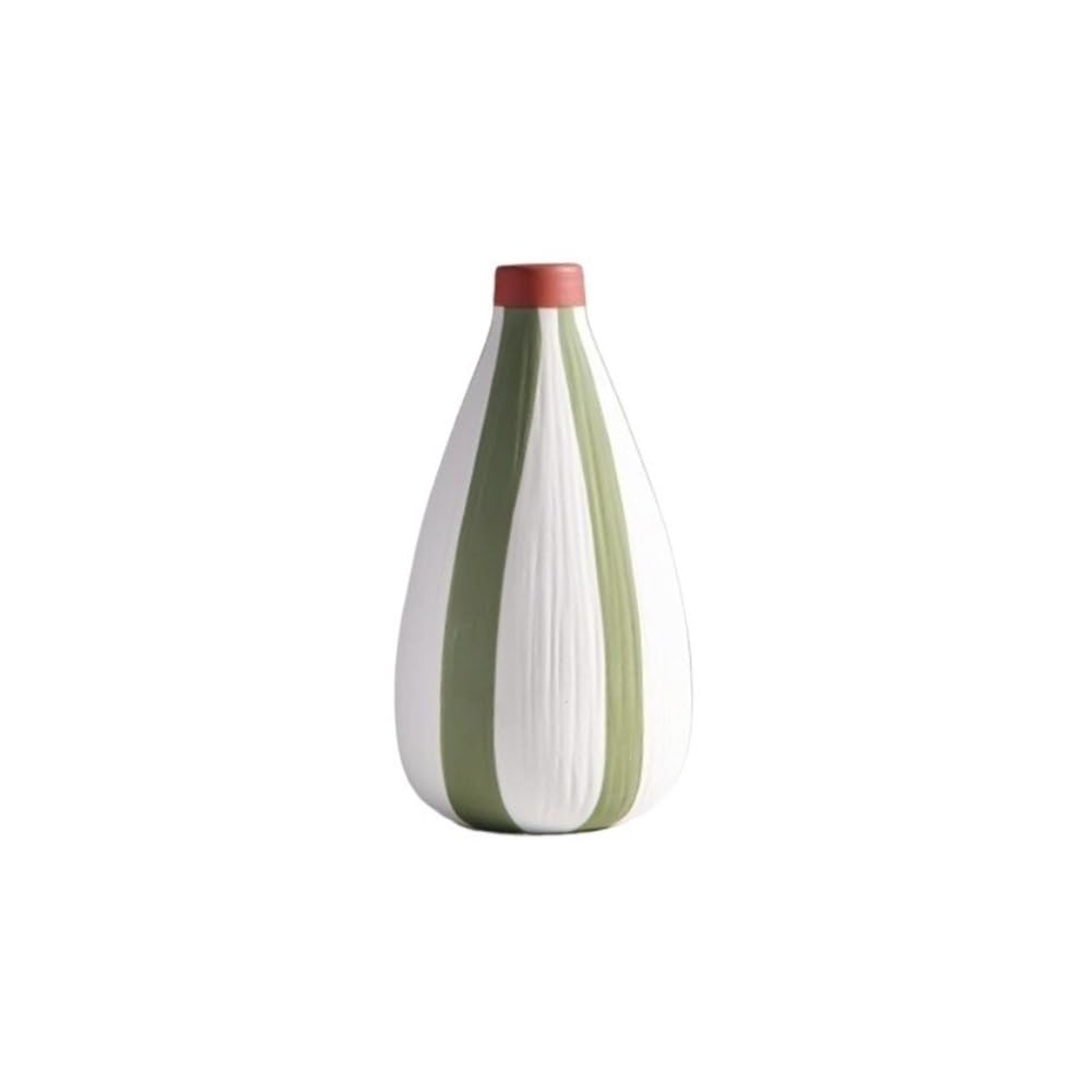 Ruoxiukhbzps One Color Striped Ceramic Bud Vase, Hand-Painted Green White Red Accent, Minimalist Decor, For Floral & Dried Arrangements For Living Dining Room Kitchen