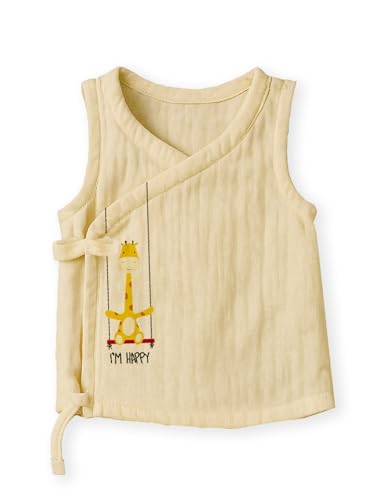 Image of Organic Cotton Muslin Jabla for Babies | Unisex Crinkled Angarka Jhabla | Soft Breathable Baby Product | Ivory Sleeveless Vest | All Season Wear | Pack of 2 | 6-12 Months