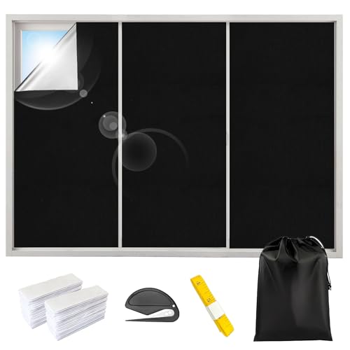 Store occultant pour fenêtre - 3 m x 1,45 m - Protection solaire intérieure - Sans perçage - Tissu noir - Avec un mètre ruban - Film occultant thermique -...