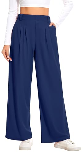 Lista de Pantalones para Dama de Vestir que Puedes Comprar On-line. 48 AVAMO Pantalones elásticos para mujer, pantalones de trabajo de cintura alta, pantalones casuales de negocios con bolsillos elásticos y pierna ancha, Azul marino, XXL