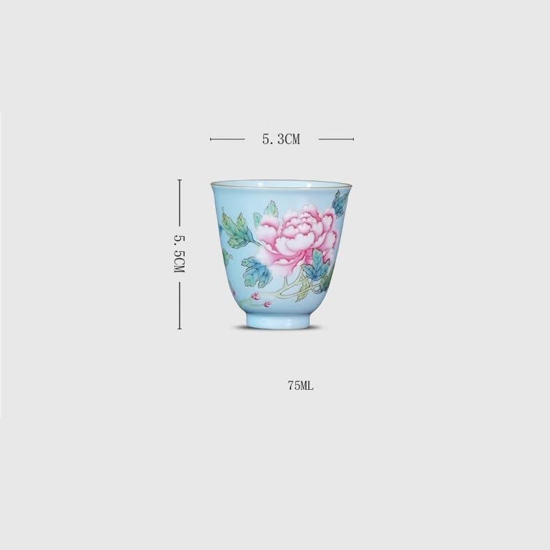 Tea Cup Hand-Painted Pastel Blue Peony Scented Teacup Porcelain Kung Fu Set Soaking Container