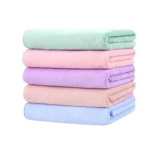 バスタオル マイクロファイバー 5枚組 60X120cm フワフワ 吸水 速乾 耐久性 ホテル仕様 家庭用 業務用 サロン エステ タオル (5色)