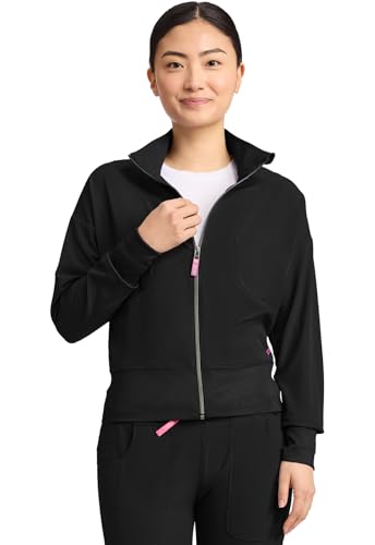 Med Couture Scrub Jackets for Woman Cropped Warm Up Jacket with 2 Pockets, Moisture Wicking Fabric & 360° Stretch - MC303, XL, Black