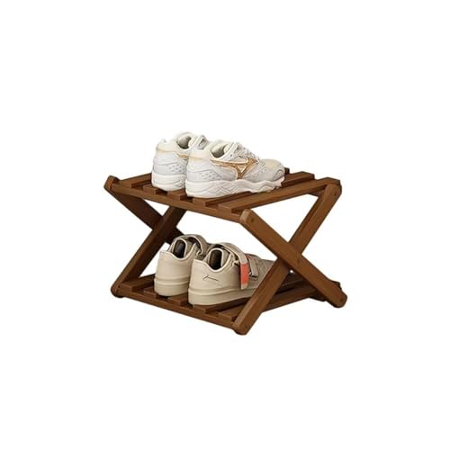 多機能シューズラック 折り畳み 竹製 2/4層 シューズオーガナイザー 組立不要 省スペース 大容量 耐久性 スリム 下駄箱 おしゃれ 靴収納 立式棚 玄関 クローゼット 寝室 廊下に (2層- ブラウン)