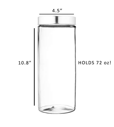EatNeat 4-Piece Beautiful Glass Kitchen Canister Set with Stainless Steel Lids, Round Dry Food Storage Containers