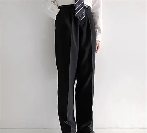 Men Straight Loose Fit Trousers Solid Color High Waisted Casual Business Office Suit Pants3
