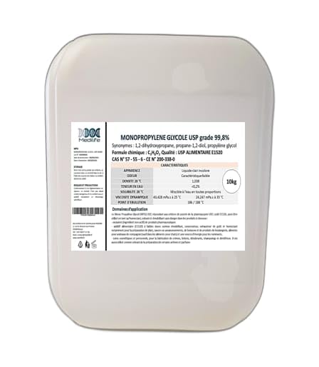 10 kg Mono Propylène Glycol (MPG) USP Alimentaire Cosmétique