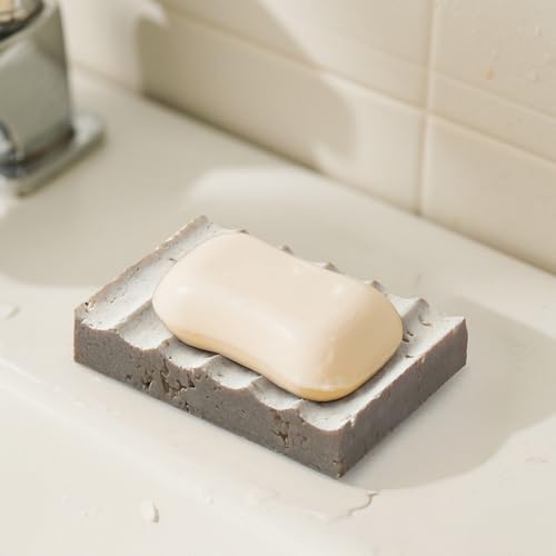 Porte-savon en pierre à structure ondulée - Séchage rapide et base antidérapante