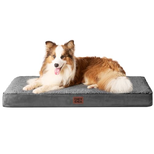 EHEYCIGA Cama Perros Extra Grande Ortopédica, 104x69x9cm Colchon Perro con Espuma De Caja De Huevos, Colchoneta Perro Lavable para Jaula, Dog Bed, Gris