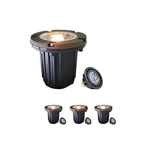 MALORY Brass Top Landscape Well Lights 12V In-Ground 4-Pack