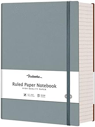 HIUKOOKA College Ruled Lined Journal Notebook- 320 Pages A4 Softcover Large Journal, 8.5''×11'', 100GSM Thick Paper, Leather Journal for Writing Office School Business, Inner Pocket - GrayBlue