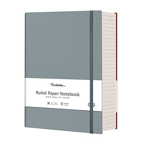 Hiukooka College Ruled Lined Journal Notebook- 320 Pages A4 Softcover Large Journal, 8.5''×11'', 100Gsm Thick Paper, Leather Journal For Writing Office School Business, Inner Pocket - Grayblue #TOP11