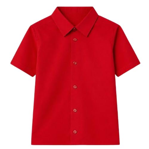 Image of Boys White School Shirt | Half Sleeve Regular Fit Cotton Uniform Shirt for Kids