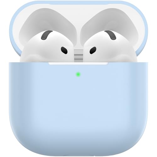 Nemteur Custodia per Airpods 4, Case Protettiva Sottile in Silicone per AirPods 4th 2024 (USB-C) Cover in Silicone Visibile con LED Frontale, Azzurro