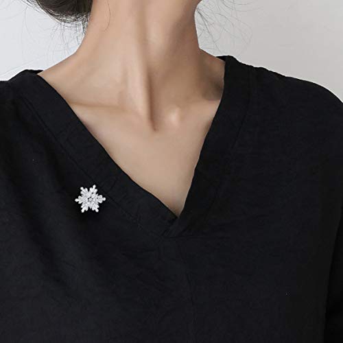 Image of Women's Cubic Zircon Snowflake Brooch Pins Elegant Clear Crystal Ice Flower Lapel Pin Breastpin