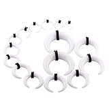 Qmcandy 9 Pairs Acrylic Crescent Taper Set Horseshoe Septum Pincher Spiral Ear Stretching Kit Gauges 14G 12G 10G 8G 6G 4G 2G 0G 00G, White