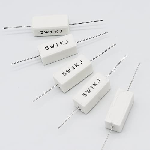 Cement Resistor,10 Pcs 5W 1K Ohm 5% Axial Lead Wire Resistor White Wound Fixed Ceramic Cement Resistors Wirewound Cement Power Resistors Flame Heat Moisture Resistance Precharge Horizontal Resistors #TOP3