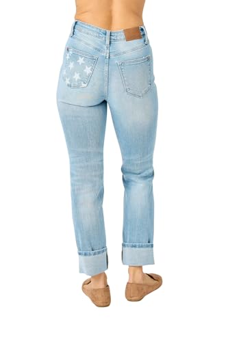 Judy Blue Women's Mid-Rise Americana Flag Cuff Boyfriend Jeans3