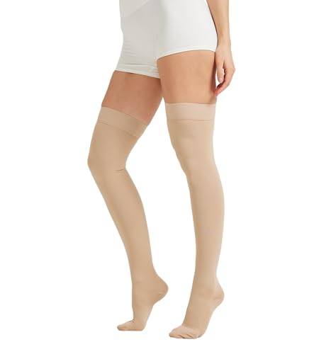 Image of NURCOM 20-30 mmHg Medical Compression Stockings for Women and Men, Closed Toe Thigh High Compression Socks with Dot Silicone Band, Graduated Support Stockings for Varicose Veins, DVT, Post-Surgery