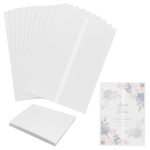 50 sobres de boda, 13 x 18 cm, transparentes, para tarjetas de invitación, vellum, preplegados, para bodas, cumpleaños, fiestas de inauguración de la casa