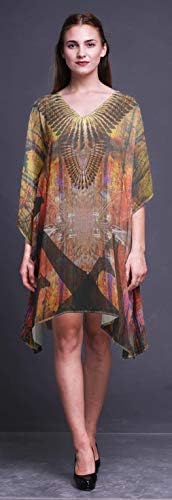 Green Giraffe Print Kaftan - Women's Short Beach Cover-Up, Bikini Wrap, Lightweight Polyester Georgette (38" Length)