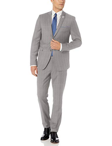 Original Penguin Men's Two Piece Slim Fit Suit, Silver Plaid, 44 Regular