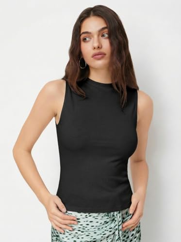 Image of CIDER Womens Tank Tops Sleeveless High Neck Ruched Crop Tops Going Out Casual Basic Ribbed Shirt Summer Fashion Clothing