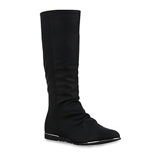 stiefelparadies Warm Gefütterte Damen Stiefel Flache Winterstiefel Boots 125922 Schwarz Cabanas 36 Flandell