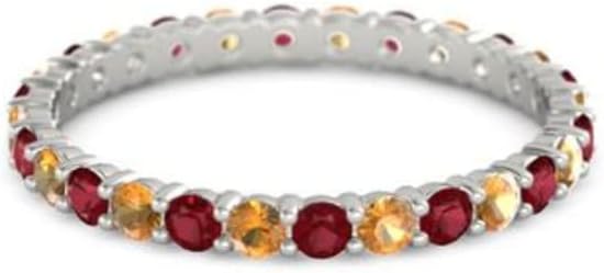 Natural Ruby With Citrine Round 2.50 MM Eternity 925 Sterling Silver Women Stacking Wedding Ring