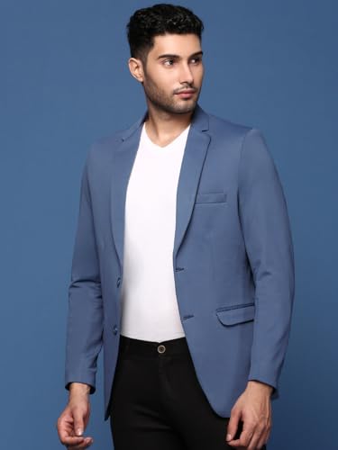 Image of SHOWOFFFF Men Solid Single Breasted Formal Blazer | Notched Lapel Full Sleeves Cotton Blazer for Mens | Slim Fit Regular Length Blazer for Men's