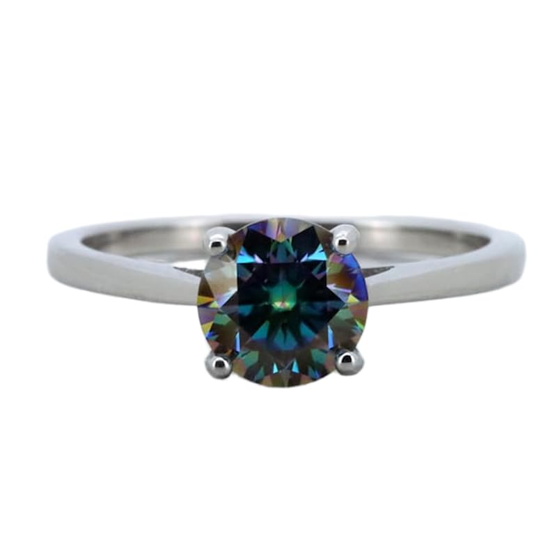 Bague moissanite arc-en-ciel solitaire argent 925 serti diamant griffes LK_DHR_0090