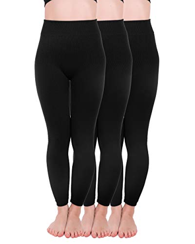 Homma 3 Pack Extra-Thick French Terry Thermal Leggings (Small/Medium, Black x3)