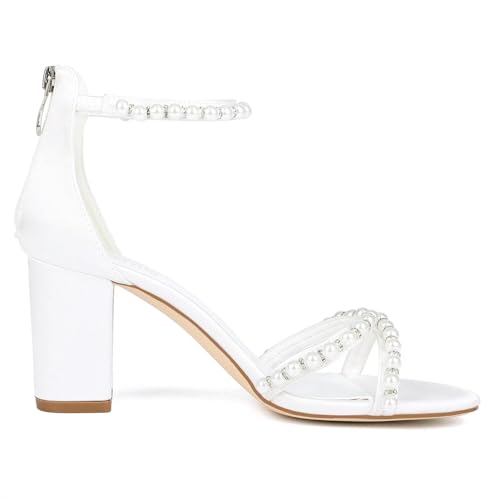 Block Heel Wedding Sandals Bride Wedding Shoes Pearl Heels Bridal Shoes Open Toe Wedding Heels4