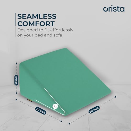 Image of Orista Wedge Pillow Made with Advance Gel Blended Memory Foam Complete Back Support, Acid Reflux, Anti Snoring, Leg Elevation, Improves Comfort and Posture | 20 x 20 x 10 Inch | Green Velvet Cover