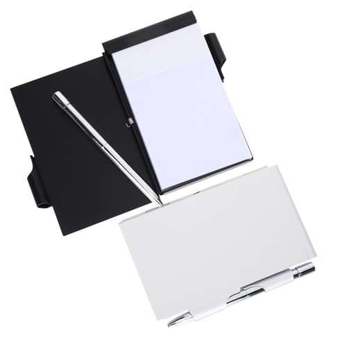 MINAOLULUS 2個 アルミ合製ポケットメモ帳 ペン付き 詰め替え可能 携帯便利 軽量耐久 ケース入り 自宅 オフィス 学校向けメモブック