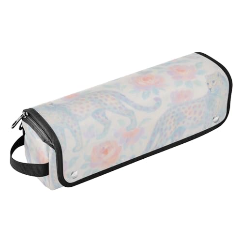 Bolsa organizadora 2 en 1 para herramientas de cabello con tapete resistente al calor, para planchas y rizadores, diseño Leopardo miniatura 1