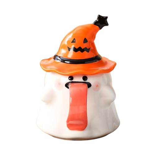 Ghost Shape Halloween Mug ? 450ml Ceramic Coffee Cup with Lid, Cute Tea Mug, Decorative Drinking Cup for Juice, Beer, Wine, Hot 