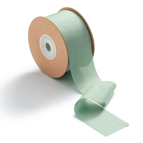 MORSUNBELA Eucalyptus Green Silk Ribbon - Wide Mint Green Decorative Ribbon for Gift Crafts, Wedding, Bows