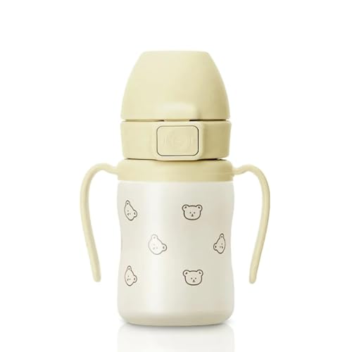 GROSMIMI Insulated 316 Stainless Steel Spill Proof Straw Cup Water bottle with Flip Top for Toddlers BPA Free (bear 6oz)