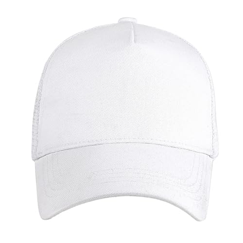 Image of Falari 5-Panel Mesh Baseball Cap, Trucker Hat, Structured Plain Design, Cotton, Adjustable Size