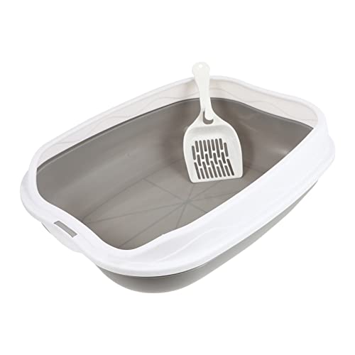 CORHAD 1Set Semi Enclosed Cat Litter Box Kit Splash Pet Toilet for Kittens Grey Color Durable Material Easy to Design for Home Use