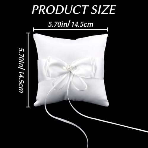 Gallipower White Ring Bearer Pillow Wedding Ring Pillow with Bowknot Ring Holder for Wedding Ceremony Party Decoration(5.5\'\' x 5.5\'\') - Thumbnail 2