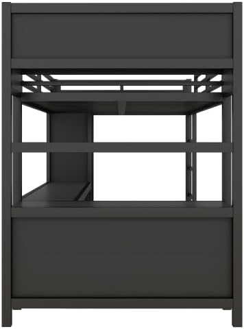 Bellamave Metal Loft Bed with Wardrobe and L-Shaped Desk, Full Size Loft Bed with Storage Cubes and Shelves, Heavy Duty LoftBed for Kids Teens Adults, Black