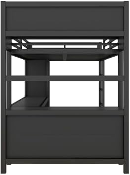 Bellamave Metal Loft Bed with Wardrobe and L-Shaped Desk, Full Size Loft Bed with Storage Cubes and Shelves, Heavy Duty LoftBed for Kids Teens Adults, Black