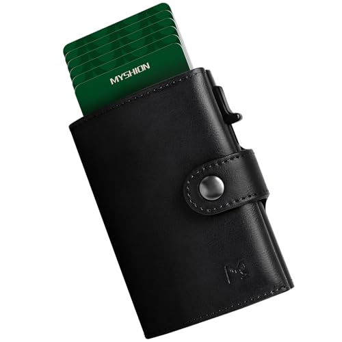 MYSHION Card Holder Mens Wallets with Coin Pocket, RFID Blocking Microfibre Leather Wallet, Pop Up Card Wallet Slim for 10 Cards (Black)