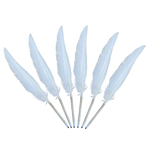 ccHuDE 6 Pcs White Feather Quill Pens Vintage Feather Signing Pen Wedding Fancy Signature Pen Black Ink Writing Pens for Party Guests